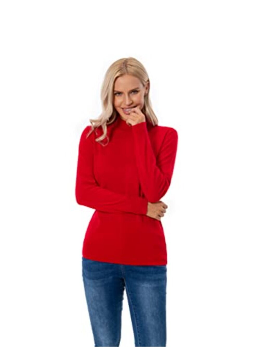 Women's 100% Pure Cashmere Long Sleeve Mock Neck Pullover Sweater